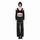 Darkinlove Women's Punk Eyelet Big Pocket Zipper Pants