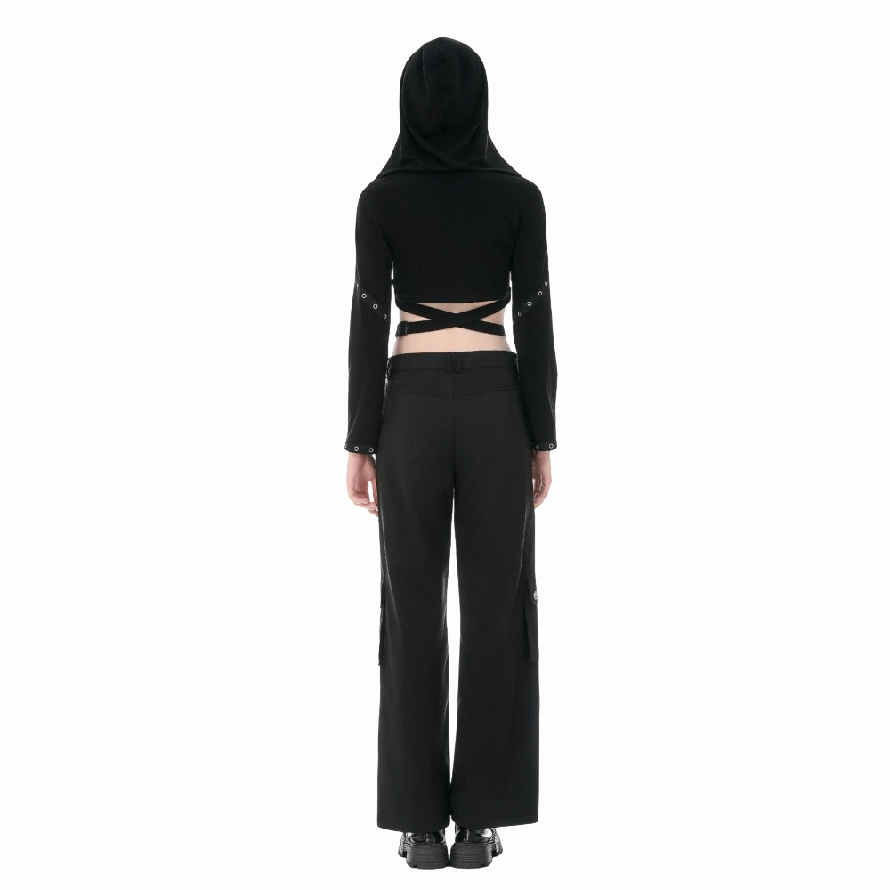Darkinlove Women's Punk Eyelet Big Pocket Zipper Pants
