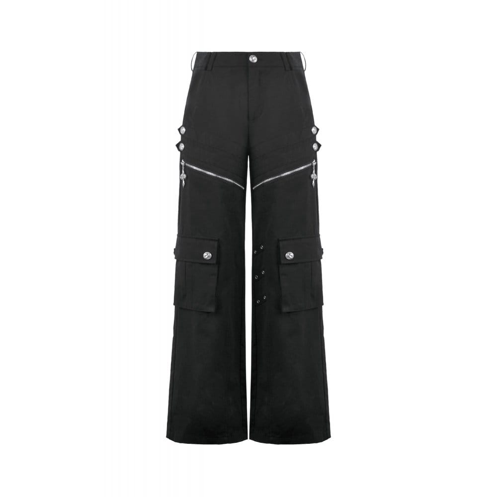 Darkinlove Women's Punk Eyelet Big Pocket Zipper Pants