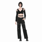 Darkinlove Women's Punk Eyelet Big Pocket Zipper Pants