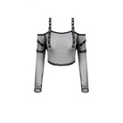Darkinlove Women's Punk Eyelet Buckle Strap Mesh Long Sleeve Top