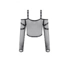 Darkinlove Women's Punk Eyelet Buckle Strap Mesh Long Sleeve Top