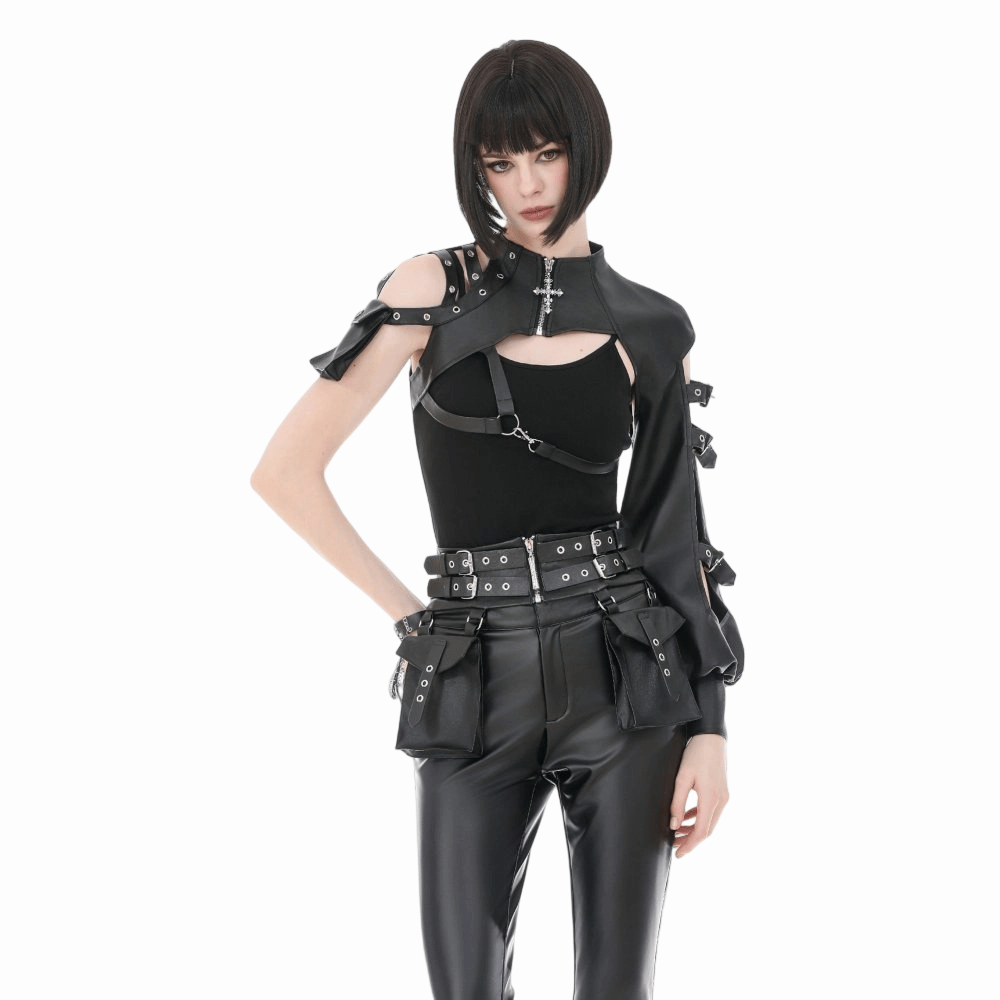 Darkinlove Women's Punk Eyelet Buckle Strap Zipper Belt with Pouches