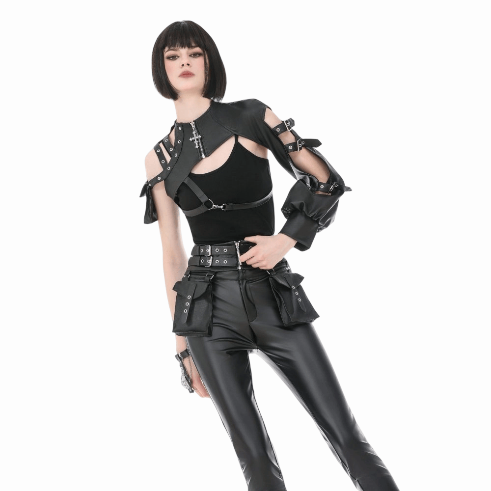 Darkinlove Women's Punk Eyelet Buckle Strap Zipper Belt with Pouches