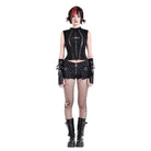 Darkinlove Women's Punk Eyelet Buckle Strap Zipper Mini Pleated Shorts