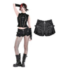 Darkinlove Women's Punk Eyelet Buckle Strap Zipper Mini Pleated Shorts