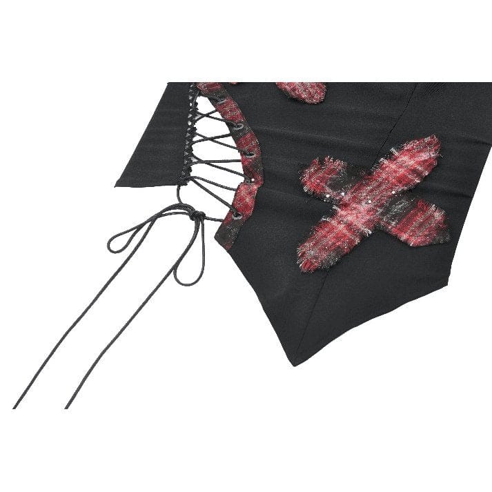 Darkinlove Women's Punk Eyelet Plaid Cross Bustier