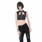 Darkinlove Women's Punk Eyelet Rivet Cutout Zipper Crop Top