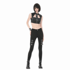 Darkinlove Women's Punk Eyelet Rivet Cutout Zipper Crop Top