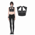 Darkinlove Women's Punk Eyelet Rivet Cutout Zipper Crop Top