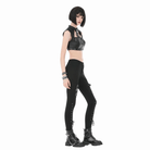 Darkinlove Women's Punk Eyelet Rivet Cutout Zipper Crop Top