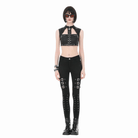 Darkinlove Women's Punk Eyelet Rivet Cutout Zipper Crop Top