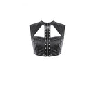 Darkinlove Women's Punk Eyelet Rivet Cutout Zipper Crop Top