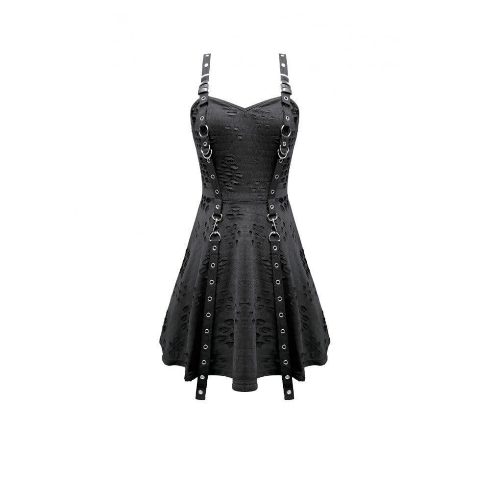 Darkinlove Women's Punk Eyelet Strap Distressed Flare Slip Dress
