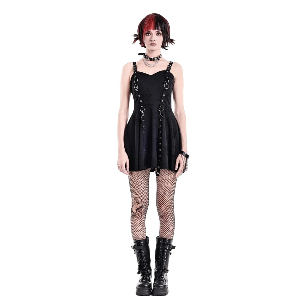 Darkinlove Women's Punk Eyelet Strap Distressed Flare Slip Dress
