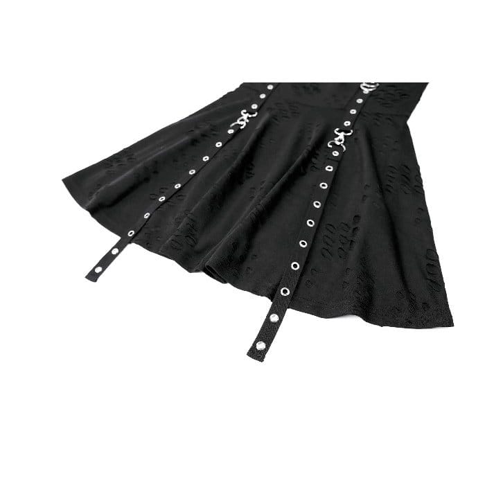 Darkinlove Women's Punk Eyelet Strap Distressed Flare Slip Dress