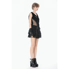 Darkinlove Women's Punk Eyelet Strap Multilayer Lace Mini Skirt