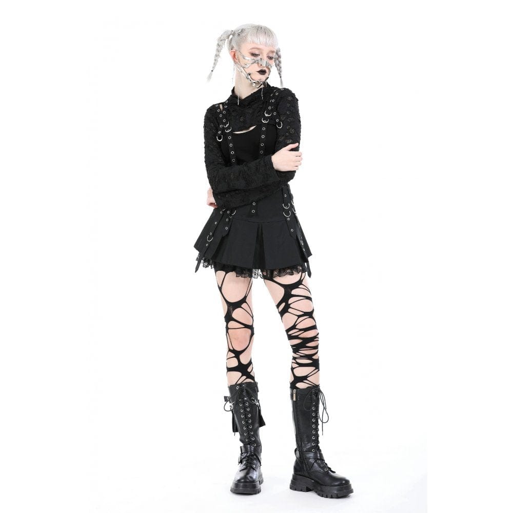 Darkinlove Women's Punk Eyelet Strap Ripped Cape