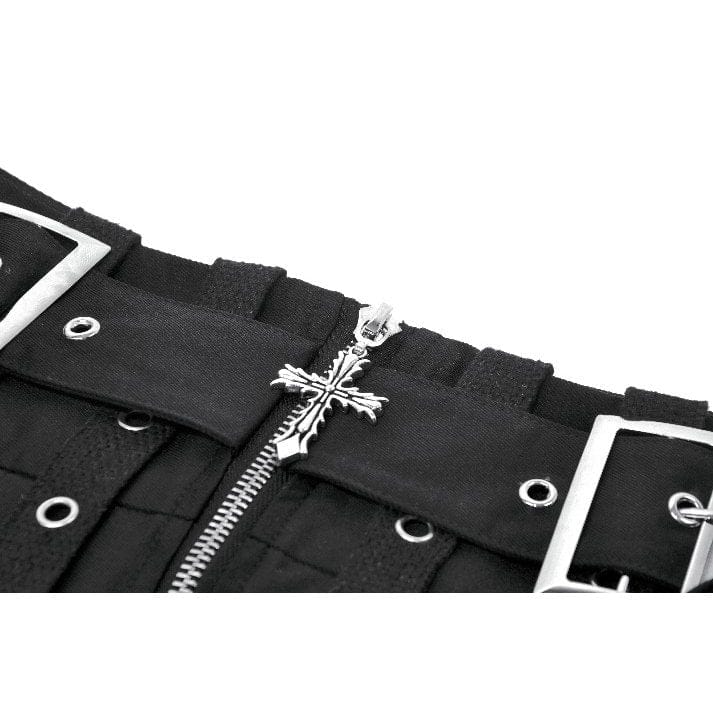 Darkinlove Women's Punk Eyelet Strappy Big Pocket Pleated Skirt