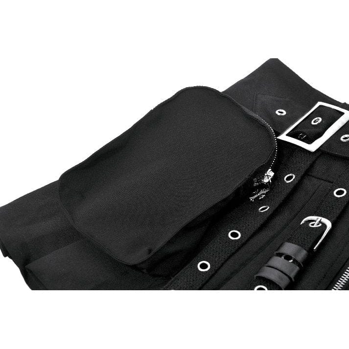 Darkinlove Women's Punk Eyelet Strappy Big Pocket Pleated Skirt