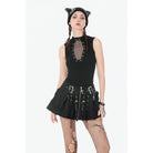 Darkinlove Women's Punk Eyelet Strappy Big Pocket Pleated Skirt