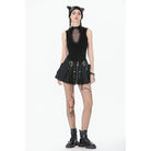 Darkinlove Women's Punk Eyelet Strappy Big Pocket Pleated Skirt