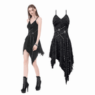 Darkinlove Women's Punk Eyelet Straps Irregular Hem Slip Dress