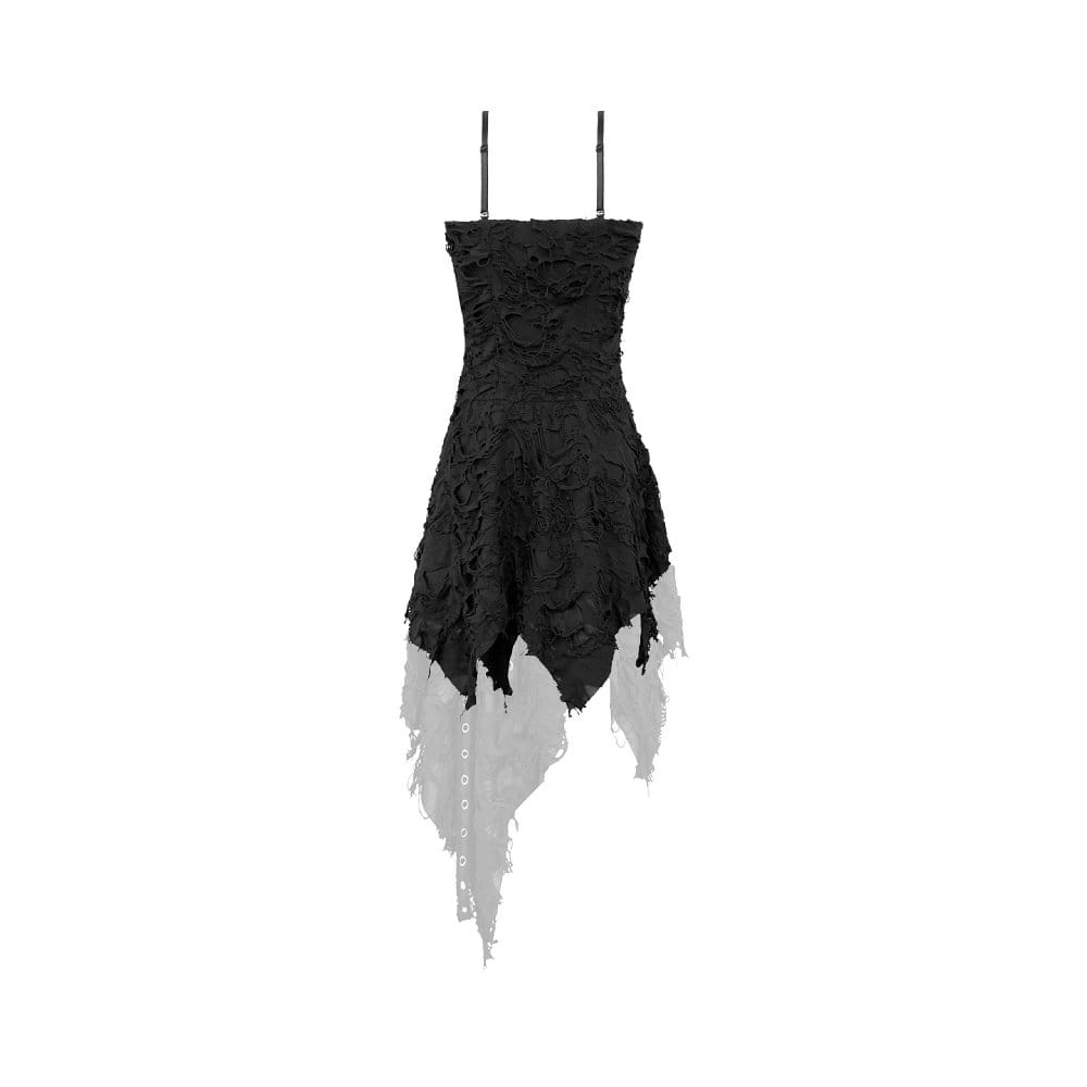 Darkinlove Women's Punk Eyelet Straps Irregular Hem Slip Dress