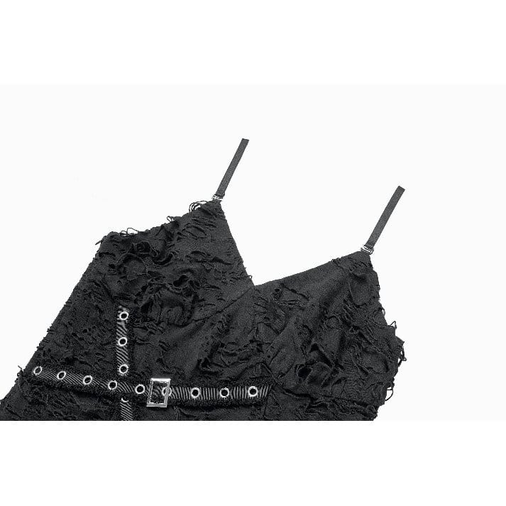 Darkinlove Women's Punk Eyelet Straps Irregular Hem Slip Dress