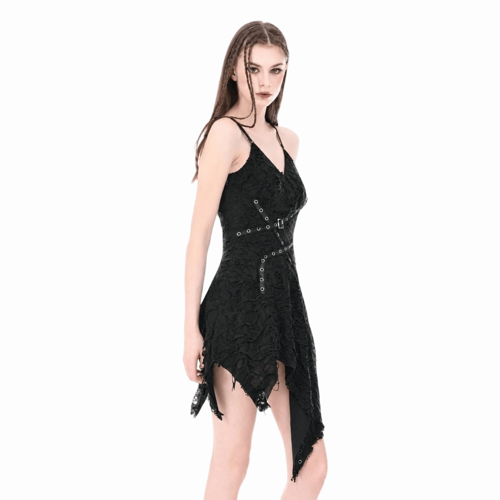 Darkinlove Women's Punk Eyelet Straps Irregular Hem Slip Dress
