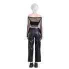 Darkinlove Women's Punk Eyelet Zipper Off-Shoulder Fishnet Top