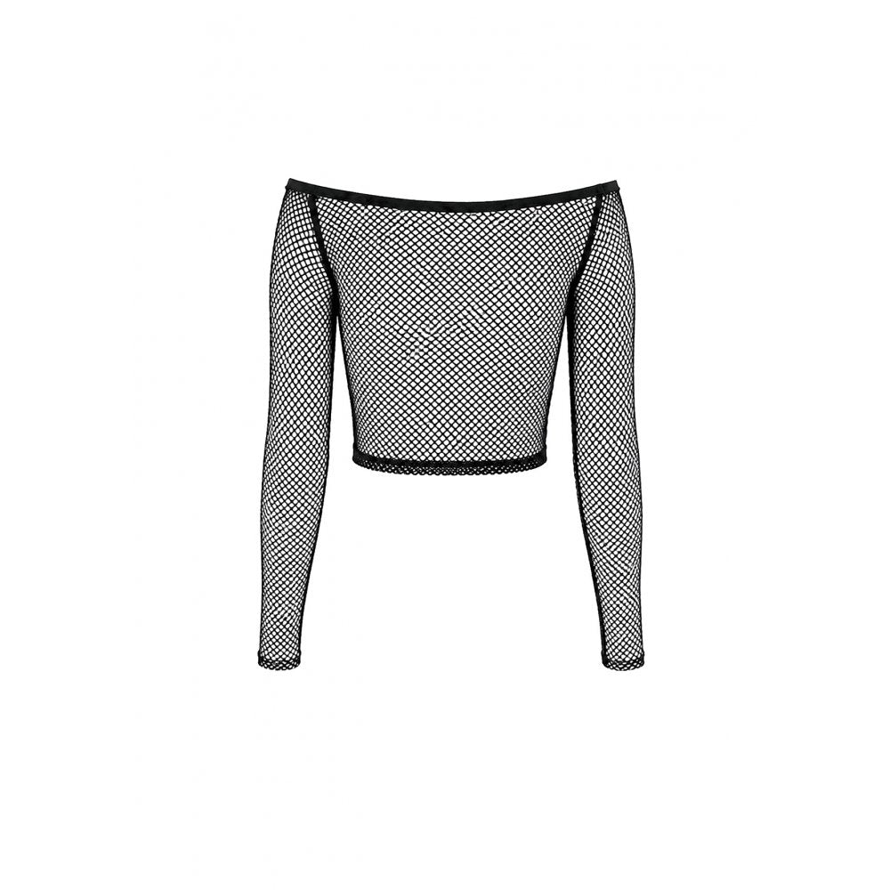 Darkinlove Women's Punk Eyelet Zipper Off-Shoulder Fishnet Top