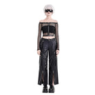 Darkinlove Women's Punk Eyelet Zipper Off-Shoulder Fishnet Top