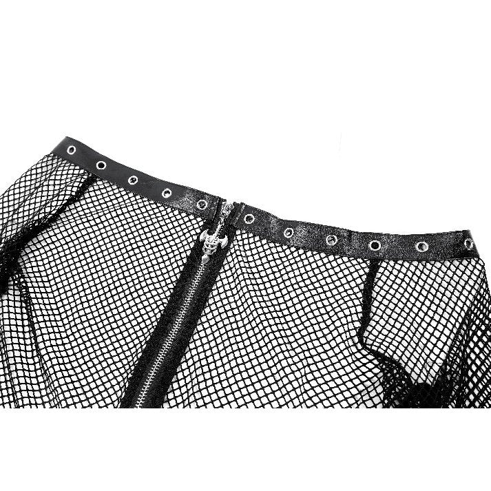 Darkinlove Women's Punk Eyelet Zipper Off-Shoulder Fishnet Top