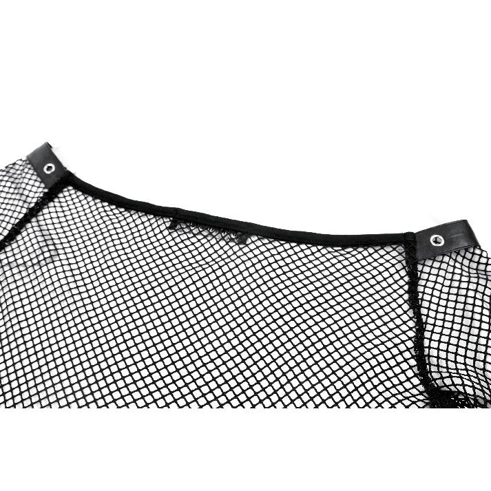 Darkinlove Women's Punk Eyelet Zipper Off-Shoulder Fishnet Top