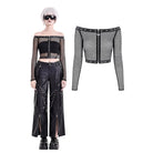 Darkinlove Women's Punk Eyelet Zipper Off-Shoulder Fishnet Top