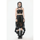 Darkinlove Women's Punk Faux Leather Straps Multilayered High/low Mesh Skirt