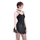 Darkinlove Women's Punk Floral Lace Patchwork Cross Zipper Mini Skirt