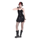 Darkinlove Women's Punk Floral Lace Patchwork Cross Zipper Mini Skirt