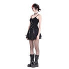Darkinlove Women's Punk Floral Lace Patchwork Cross Zipper Mini Skirt