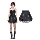 Darkinlove Women's Punk Floral Lace Patchwork Cross Zipper Mini Skirt