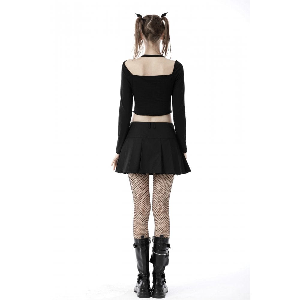 Darkinlove Women's Punk Halterneck Long Sleeved Crop Top