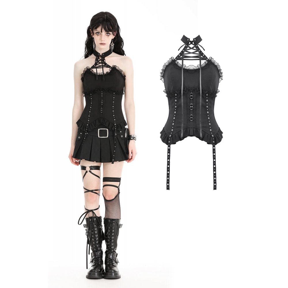 Darkinlove Women's Punk Halterneck Ruffled Vest