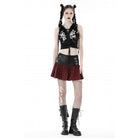 Darkinlove Women's Punk High-waisted Buckle Plaid Skirt