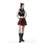Darkinlove Women's Punk High-waisted Buckle Plaid Skirt
