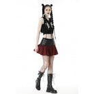 Darkinlove Women's Punk High-waisted Buckle Plaid Skirt