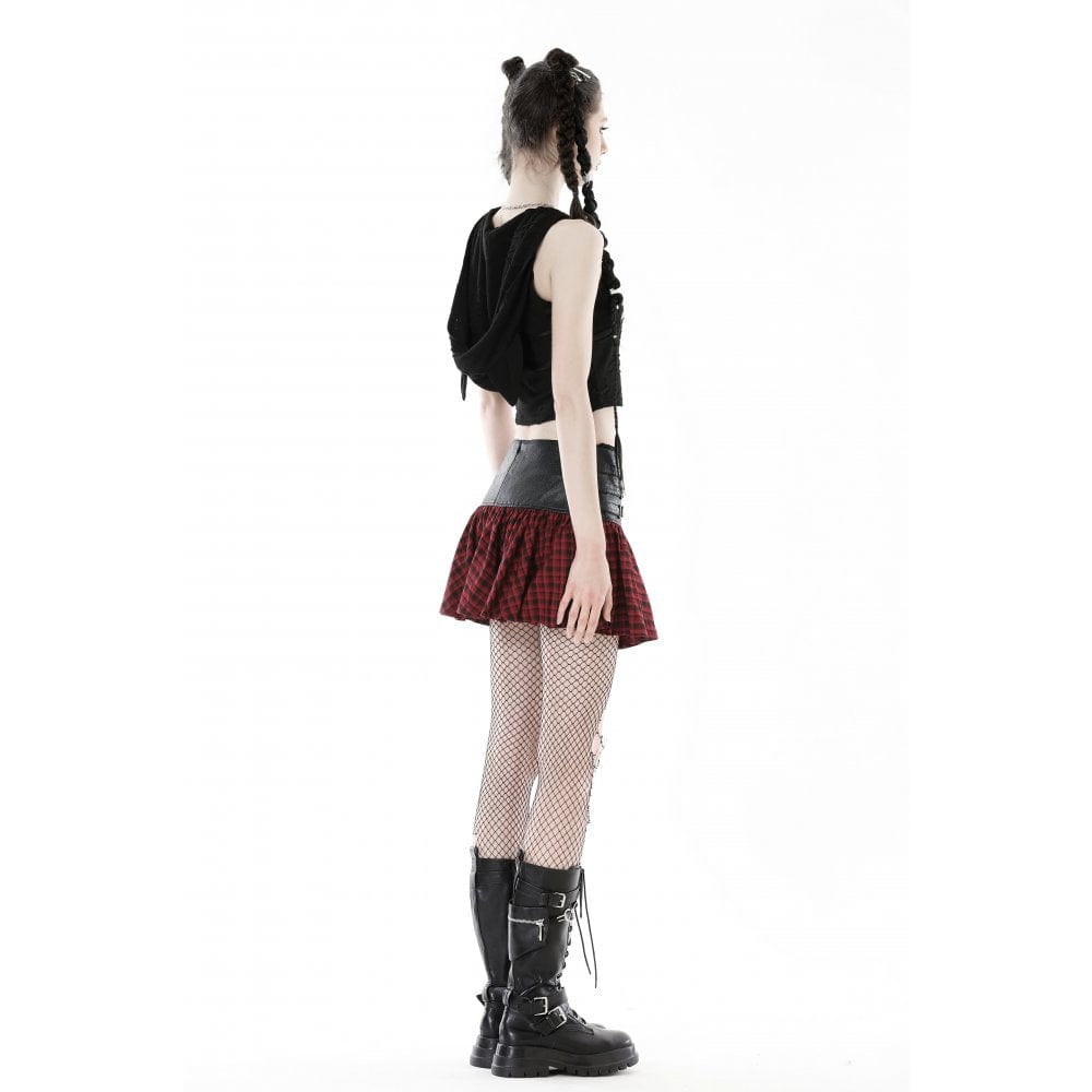 Darkinlove Women's Punk High-waisted Buckle Plaid Skirt