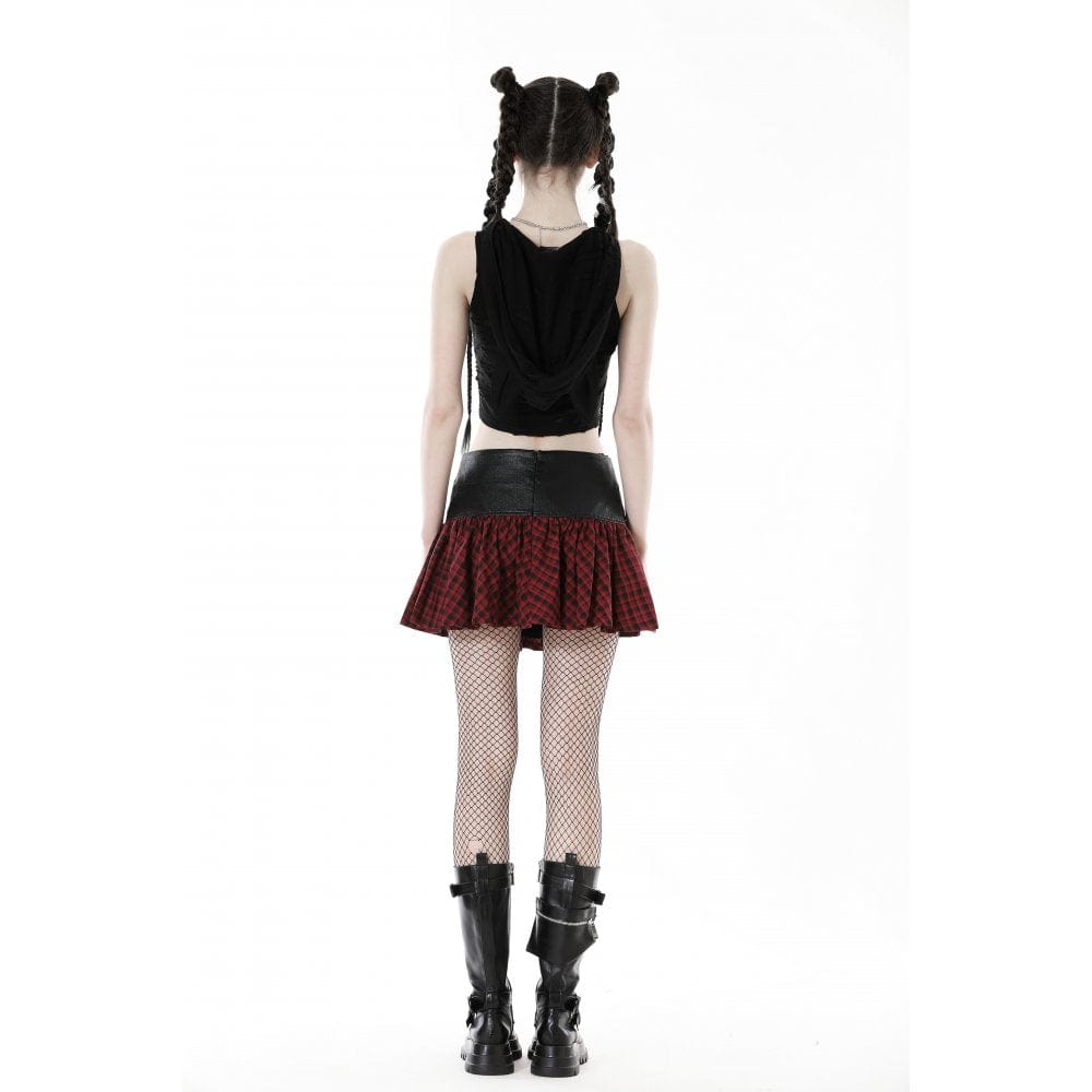 Darkinlove Women's Punk High-waisted Buckle Plaid Skirt