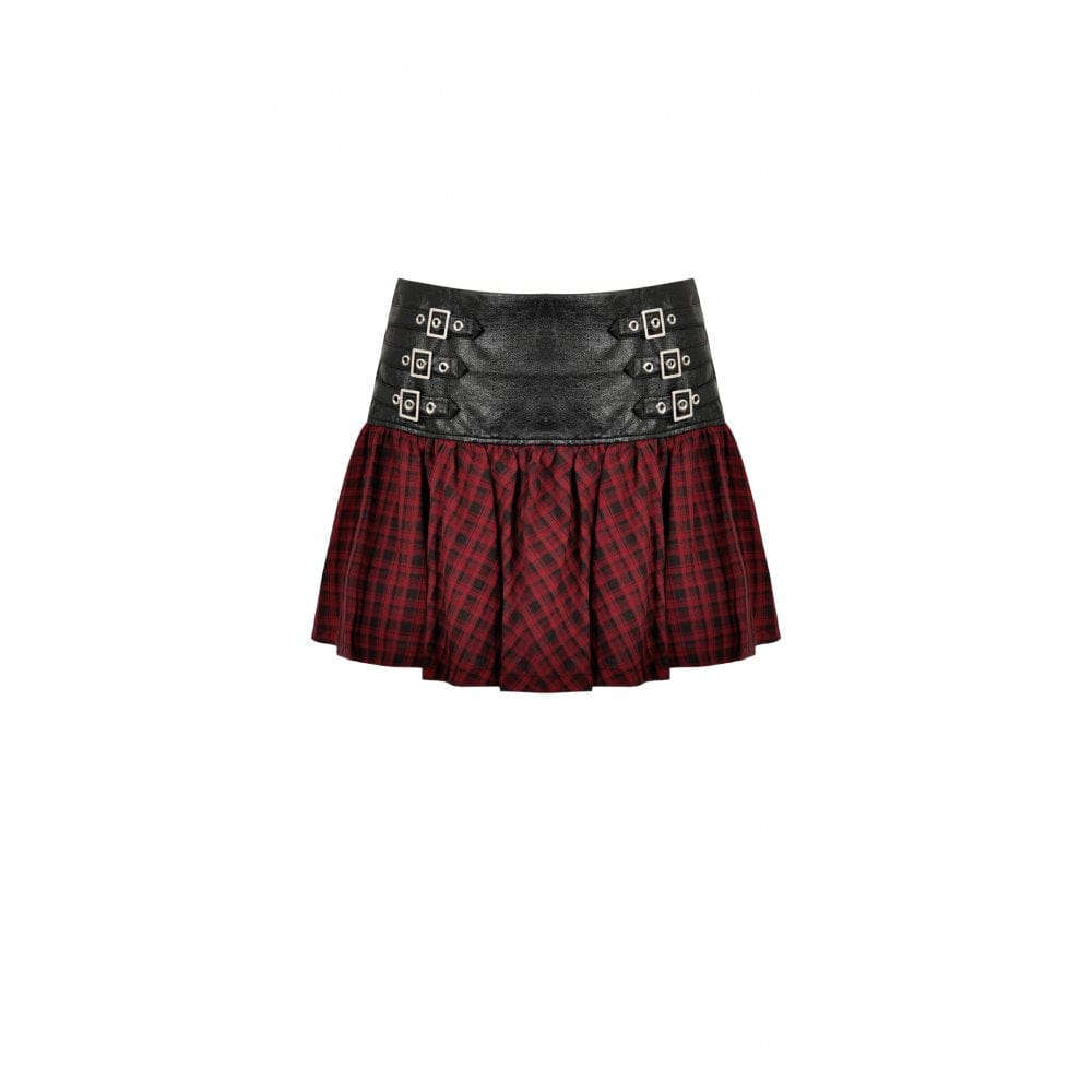 Darkinlove Women's Punk High-waisted Buckle Plaid Skirt
