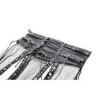 Darkinlove Women's Punk High-waisted Faux Leather Straps Sheer Mesh Maxi Skirt